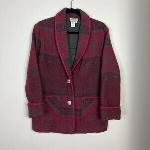 Coldwater Creek 90s Artisan Southwest Blazer Tribal Maroon Green Boho Sz Small